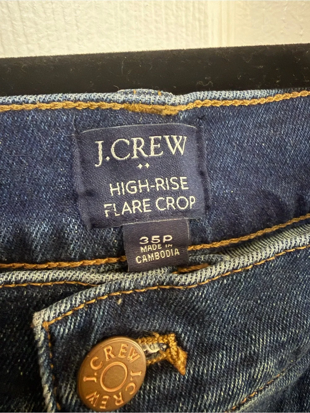 J. Crew Dark Blue High-Rise Cropped Button-Fly Jeans